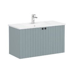 Vitra Root Groove 69306 Lavabo Dolabı, Kapaklı, 100 Cm, Mat Fiyord Yeşili, Köşeli Lavabolu